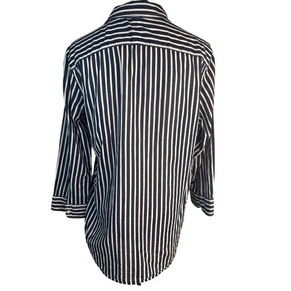 Lauren Ralph Lauren Medium Navy & White Striped Button-Up Shirt M 100% Cotton - Picture 3 of 10